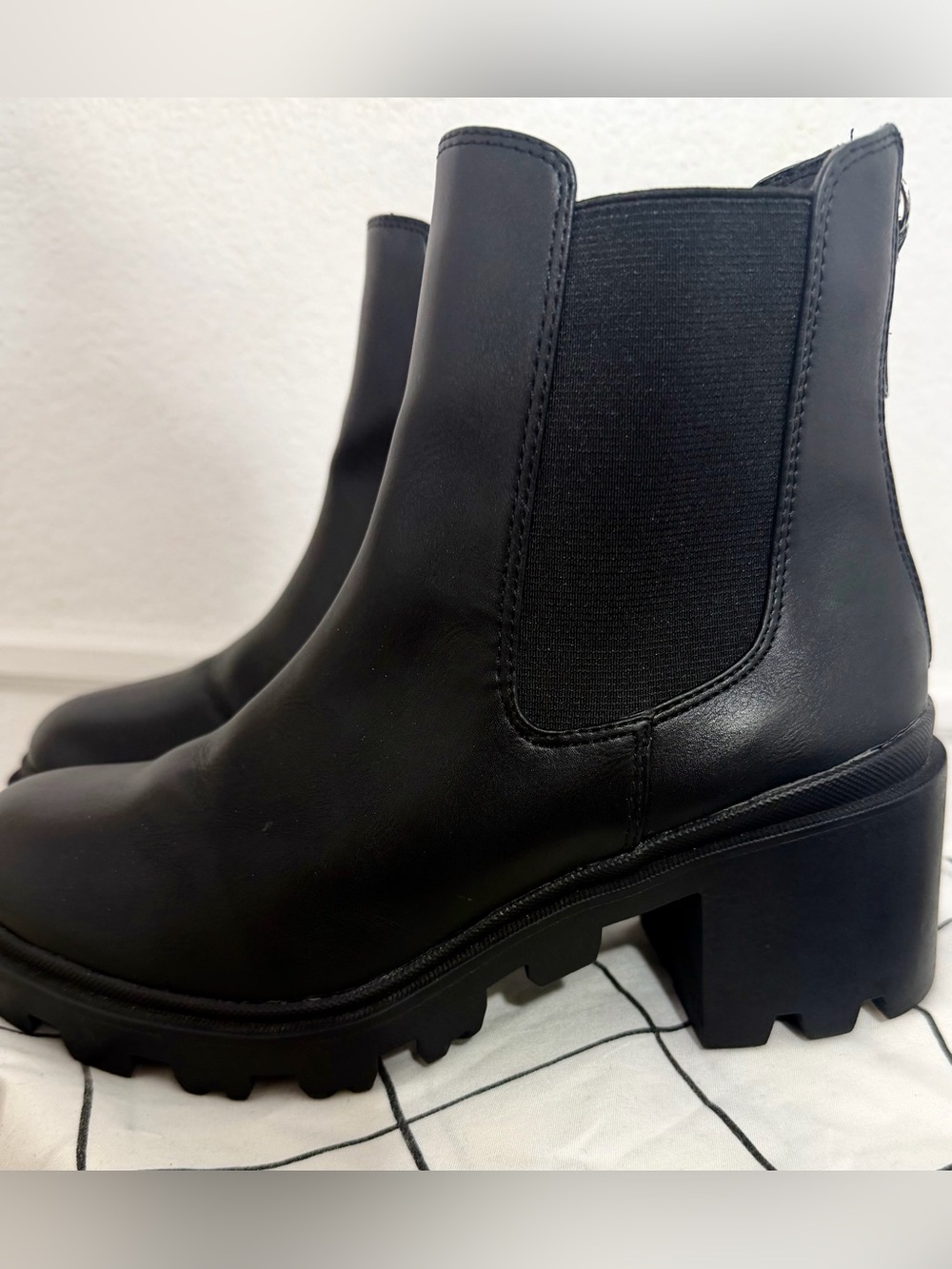 Vince Camuto Black Lug Chelsea Block Heel Boots